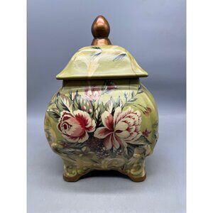 Mervyn's 2004 market sklep green floral canister lid storage home decor READ